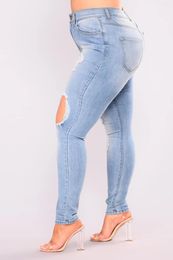 Women's Jeans Women High Waist Ripped Skinny Plus Size Korean Fashion Pencil Pants Jean Slim Femme Black Elastic Stretch