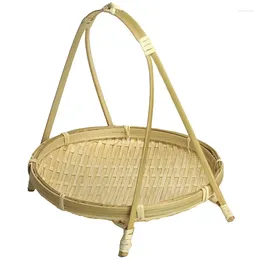 Kitchen Storage Bamboo Weaving Straw Baskets Tier Rack Wicker Fruit Bread Food Decorate Round Plate Stand Container-Single Layer