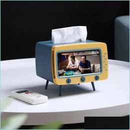 Tv Boxes Box Napkins Tissue Desktop Paper Holder Dispenser Storage Napkin Case Organiser with Mobile Phone 220523 Drop Deli Dh8tq
