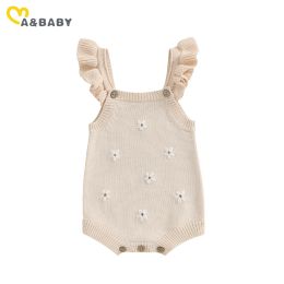 One-Pieces ma&baby 024M Newborn Infant Toddler Baby Girl Romper Floral Embroidery Knit Jumpsuit Sleeveless Overalls Summer Clothes