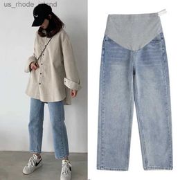 Maternity Bottoms 1088# Wide Leg Loose Straight Denim Maternity Jeans Spring Autumn Belly Pants Clothes for Pregnant Women Pregnancy Work TrousersL2404