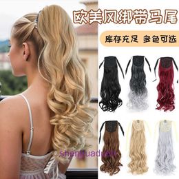 Genuine hair wigs online store A ponytail wig with large waves and gradually changing highlights for women. Pear blossom long curly a tie style