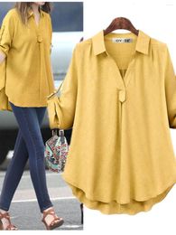 Women's Blouses Fashion Loose Mid Length Long All-Matching Shirt European Station Spring Plus Size Reverse Fold Sleeve
