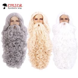 Wigs Christmas Santa Claus Hair Wig+Beard Set Cosplay Accessory White /Blonde/ Silver Grey Curly Wig For Men Halloween Dress Costume