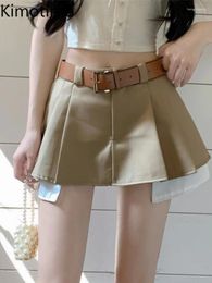 Skirts Kimotimo Women Mini Skirt Summer High Waist Patchwork Design Slim A-line Pleated Korean Fashion All Match Y2k Clothes