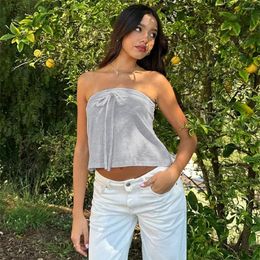 Women's Tanks Women Lizzy Foldover Tube Top Elegent Solid Colour Tie Front Strapless Wrap 2024 Summer Casual Comfortable Female Tops