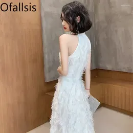 Party Dresses Ofallsis French Style Feather Evening Dress 2024 Summer Halter Neck Sexy Luxury Banquet Adult Birthday Female