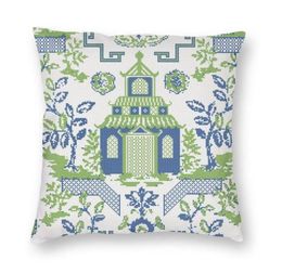 CushionDecorative Pillow Vintage Chinoiserie Willow Pagoda Square Case Home Decor Delft Blue Cushions Throw For Living Room Print5145274