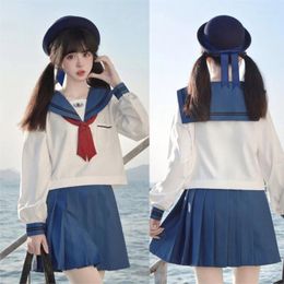 Clothing Sets Blue Jk Uniform Sailor Suit Girls Long Sleeves College Style Women's Cosplay Costumes Short Pleated Skirts