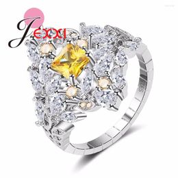 Cluster Rings Sell Mystic Sparkly Flower Ring For Women Wedding Party 925 Sterling Silver Needle Jewellery White And Yellow Zircon