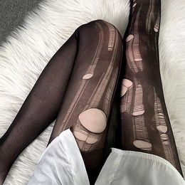 Sexy Socks Disposable Sexy Stockings Fun Hand Torn Silk Stockings Black Silk Thin Perforated Pantyhose Temptation Womens Tight Pantyhose