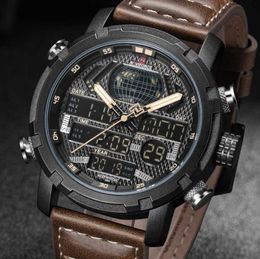 NAVIFORCE Mens Watches To Luxury Brand Men Leather Sports Watches Men039s Quartz LED Digital Clock Waterproof Military Wrist Wa8360088
