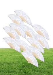12 Pack Hand Held Fans Party Favor White Paper fan Bamboo Folding Fans Handheld Folded for Church Wedding Gift5269859