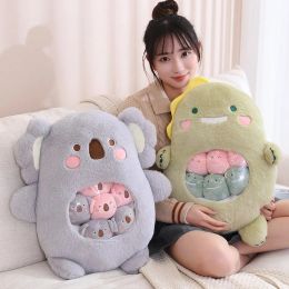 Pillow New Plush Pudding Bag Candy Bag Mini Balls Rabbit Koala Pink Bear Dinosaur Dolls Animals Plush Pillow Birthday Gift for Kids