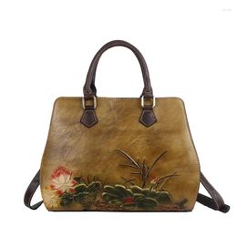 Bag YourSeason Ladies Handmade Cow Leather Retro Embossing Shoulder 2024 Female Large Capacity Casual Handbag