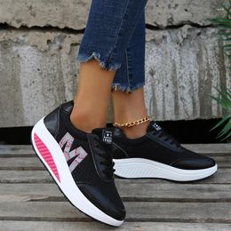 Casual Shoes Female Ladies Sneakers Lace Up Wedge Heel Vulcanised Platform Bottom Breathable Cushion Size 42