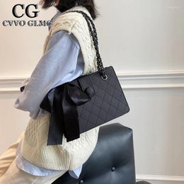 Shoulder Bags Cvvo Glmc Black Ribbon Design PU Leather Crossbody For Women 2024 Chain Trending Bag Small Handbags And Purses