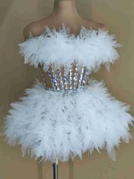 Stage Wear AK costume bar Valentines Day powder puff gauze skirt diamond dress female singer and dance team d240425