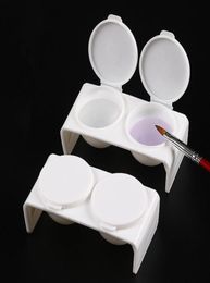Double Hole Liquid Dish Plastic Dappen Bowl With Cap Glitter Powder Brush Pen Wash Cup Nail Styling Nail Art Brush Tool B0132718354