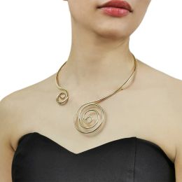 Necklaces Fashion Spiral Shape Metal Torques Chokers Necklaces For Women Statement Jewelry Punk Cuff Collar Necklace Gold Color MANILAI