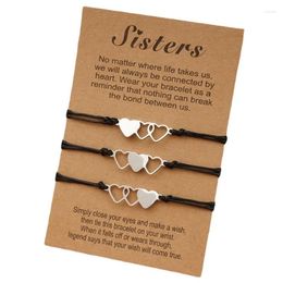Charm Bracelets 2024 3 Pcs Three Sisters Stainless Steel Heart Bracelet Handmade Matching Distance Heart-to-Heart Sister Card