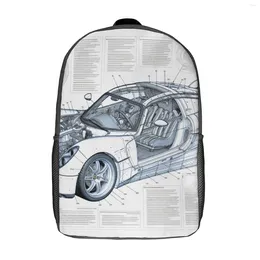 Backpack Speed Sports Car Sketch Style Drawings Travel Backpacks Youth Designer Print High School Bags Leisure Rucksack