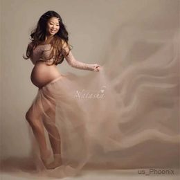 Maternity Dresses Sexy Maternity Photography Dress Women Lace Tops Tulle Skirt Pregnancy Photoshoot Dress Set for Photoshoot Baby Shower Maxi Gown