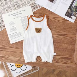 Rompers Summer Solid Infant Newborn Baby Overalls Romper Sleeveless Boys Jumpsuits Bear Embroidery Toddler Girls Outfit Clothing H240425