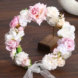 Wedding Hair Jewelry 3 Design Artificial Flower Wreath Bride Women Flower Crown Hair Band Wedding Floral Headband Garland Ribbon Girl Hair Accessorie d240425