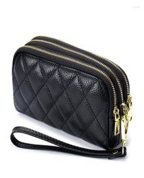 Wallets Women Long Wallet Genuine Leather 3layer Zipper Purse Bag Large Capacity Wristlet Clutch Phone Solid Colour Money Clip7003983