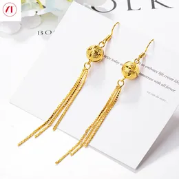 Dangle Earrings XT Jewellery Korea 24k Hollowed Out Ball Tassel Women 916 Original Gold Plated