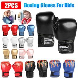 Protective Gear 2PCS Childrens Boxing Gloves Muay Thai PU Leather Childrens Sponge Boxing Training Gloves MMA Training Gloves 240424