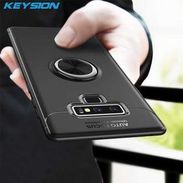 Cell Phone Cases KEYSION Luxury Ring Holder Phone Case for Samsung Galaxy Note 9 Magnetic Car Stand Soft Silicone Matte Cover For Note9 Case Capa 240423