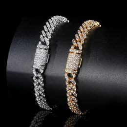 Hip Hop Claw Setting AAA Cubic Zirconia Bling Iced Out 8mm Curb Miami Cuban Link Chain Bracelets for Men Rapper Jewellery 240417