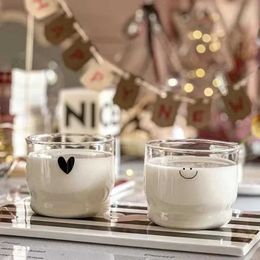 Tumblers 300ml Love/Happy Wall Glass Cup Milk Coffee Heart Cups Heat Resistant Healthy Drink Mug Tea Mugs Transparent Drinkware H240425