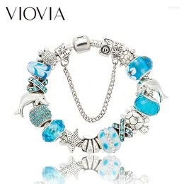 Charm Bracelets VIOVIA Ocean Series Blue Dolphin Tortoise & Bangles For Women Original Crystal Bracelet DIY Jewelry B15410