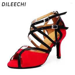 Dance Shoes DILEECHI Red Blue Velvet Women's Latin Adult Female High-heeled 8.5cm Soft Outsole Ballroom Dancing