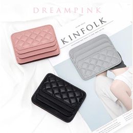 Card Holders Sheepskin Quilting Holder Fashion Luxury Diamond Stichting Mini Wallets For Women Slim Genuine Leather ID Case