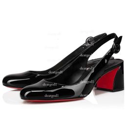 Summer Luxury Red Bottoms Heel Desugner Sandals Shoes So Jane Sling Patent Calf Leather Women Slingback Lady Round Toe Daily Walking EU36-42 with Orignal Box 37