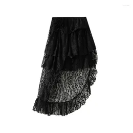 Skirts Fashion Irregular Lace Long Women Spring Summer Cake Skirt Design High Waist Midi Ruffles Black Elegant