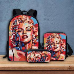 Backpack Fashion Style Cartoon Print 17 Inch Teen Trend Women Pencil Box Durable Portable Crossbody Bag 3 Pcs/Set