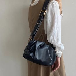Bag Fashion Fold Cloud For Women Messenger Bags Design Ladies Handbag Pu Leather Wide Strap Girl Shoulder Casual Black