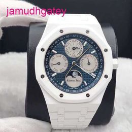 Lastest AP Wristwatch Royal Oak Series 26579CB White Ceramic Blue Dial Back Through Perpetual Calendar Men's Fashion Causal Business Sports Mechanical Watch
