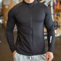 T-Shirts New Winter thick Sport Shirt Men Zipper elastic Quick dry Running Jackets Fitness Gym Sports Clothing Sport Top Mens Sportswear