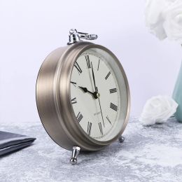 Clocks Metal Alarm Clock Roman Numerals Table Bedside Silent Alarm Clock without