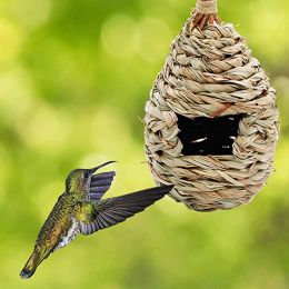 Survival Hanging Humming Bird House Natural Hand Original Woven Hay Nest Hut Outdoor Cage Shelter Hideaway for Loved Birds Nature Home