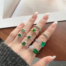 Cluster Rings Custom 5A CZ Cubic Zirconia Emerald Stone Green Engagement Ring Diamond 925 Sterling Silver Jewelry Gold Wedding For Women