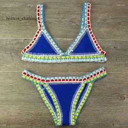 Women's Bikini Hand Crocheted Knit Patchwork Swimsuit Women Swimwear Beach Vacation Halter Top Maillot Biquini Bathing Suits 4706