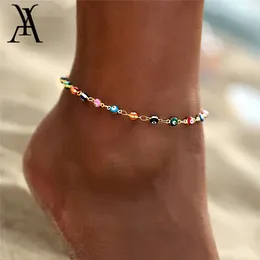 Anklets Fashion Colourful Turkish Eyes For Women Charm Gold Colour Beads Pendant Barefoot Sandals Anklet Foot Jewellery Accessories