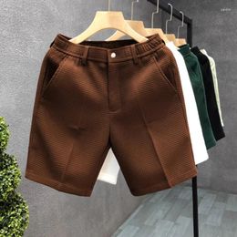 Men's Shorts Fashion Pockets Casual Sweatpants For Man Arrival Summer Elastic Waist Button Pants Men Clothing 2024 Waffle Solid